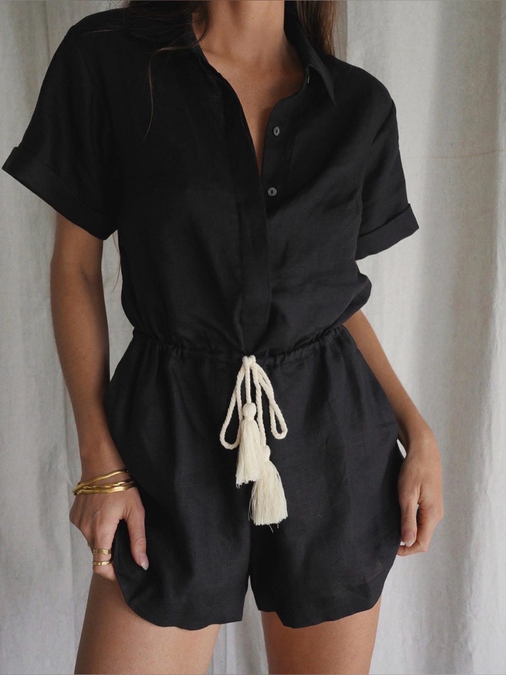 NWOT Kivari Tully Linen Belted Playsuit in Black size US8